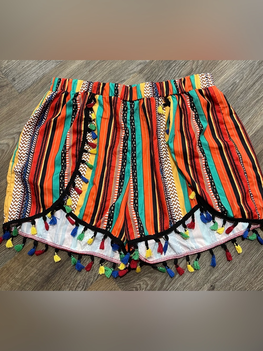 Multicolor Striped Tassel Trim Women’s Shorts